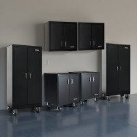 Six Piece Black 18 Gauge Steel Garage Cabinet Set