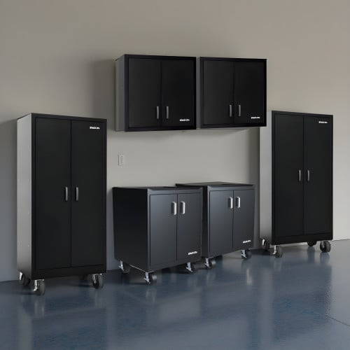 Six Piece Black 18 Gauge Steel Garage Cabinet Set