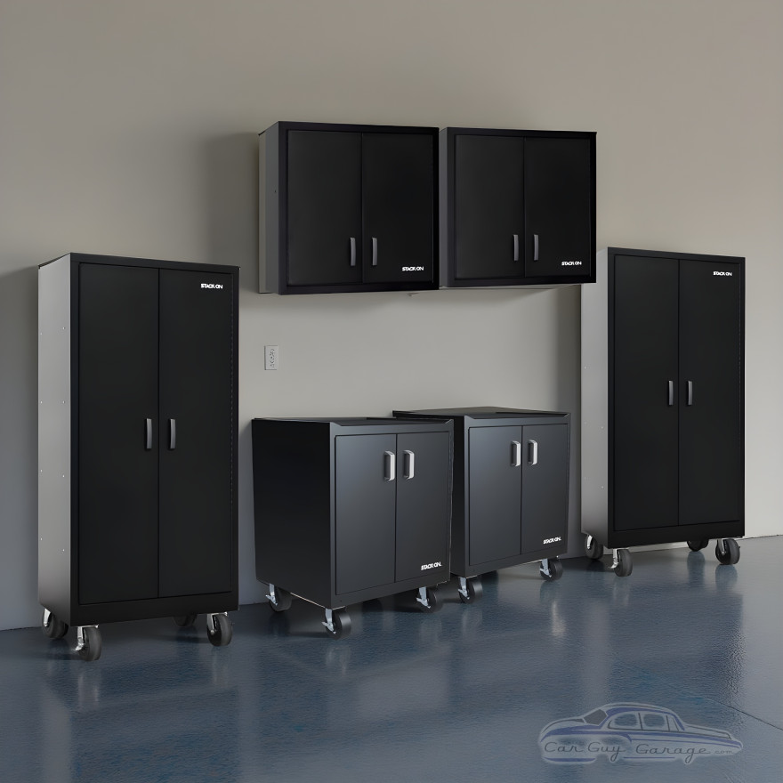 Six Piece Black 18 Gauge Steel Garage Cabinet Set