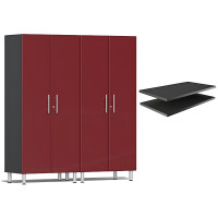 Red Modular 2 Tall Garage Closet Cabinets + 2 Extra Shelves