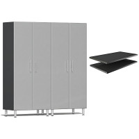 Silver Modular Locking Garage Closet Cabinets (2) + 2 Extra Shelves