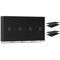 Black Modular 4-Piece Tall Garage Cabinets Locking Closets + 4 Shelves