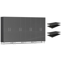Grey Modular 4 Tall Garage Cabinets Set with 4 Extra Shelves, Lockable