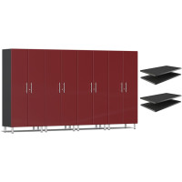 Red Modular 4-Piece Garage Cabinets Set + 4 Shelves