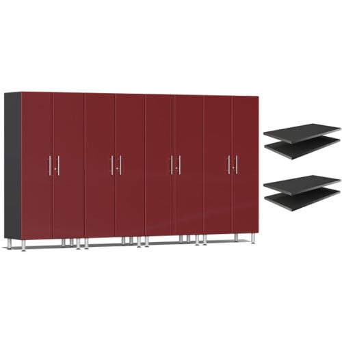 Red Modular 4 Piece Garage Closets with 4 additional Shelves