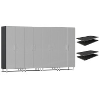 Silver Modular 4-Piece Tall Garage Storage Cabinets + 4 Extra Shelves