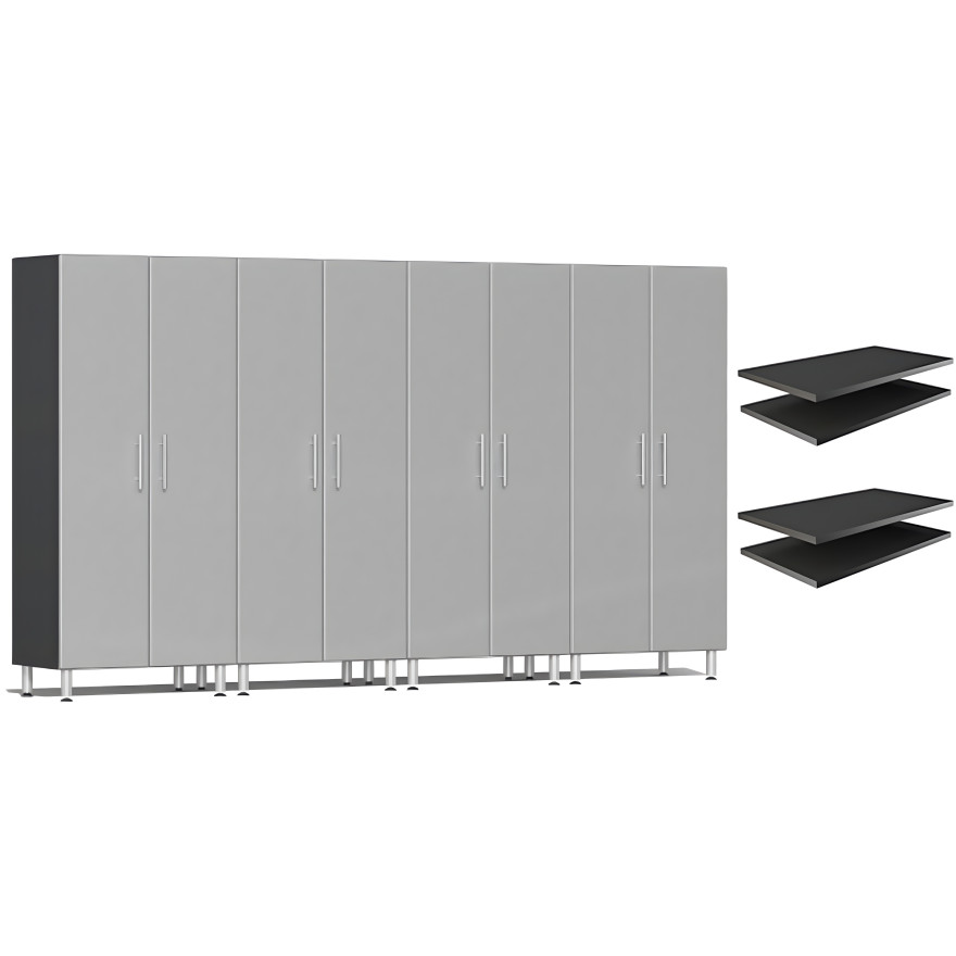Silver Modular 4 Piece Garage Closets with 4 additional Shelves Silver Modular 4 Piece Garage Closets with 4 additional Shelves