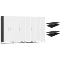 White Modular 4-Piece Tall Locking Garage Cabinets with Extra Shelves