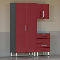 Red Modular 3-Piece Garage Cabinet Set - Tall, Wall & 4-Drawer