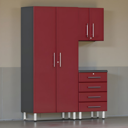 Red Modular 3-Piece Cabinet Set