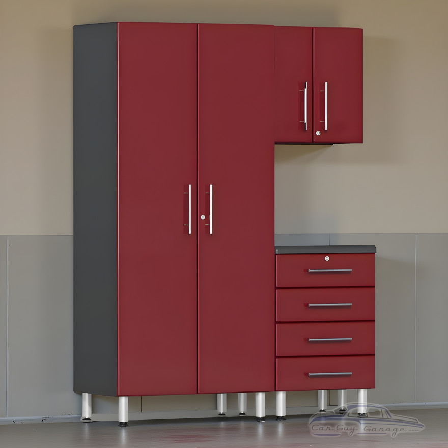 Red Modular 3-Piece Garage Cabinet Set - Tall, Wall & 4-Drawer