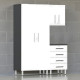White Modular 3-Piece Garage Cabinet Set: Tall Closet, Wall, 4-Drawer