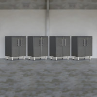Grey Modular 4-Piece Locking 2-Door Base Garage Cabinets Set