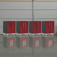 Red Modular Locking 4-Piece Base Garage Cabinet Set