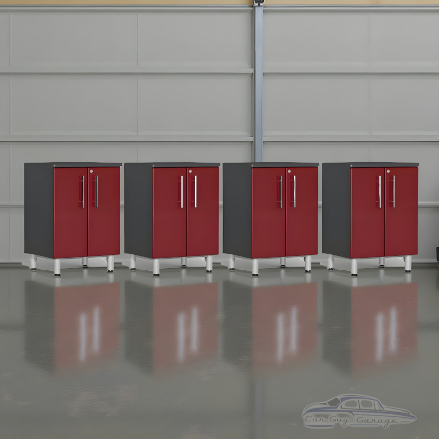 Red Modular Locking 4-Piece Base Garage Cabinet Set