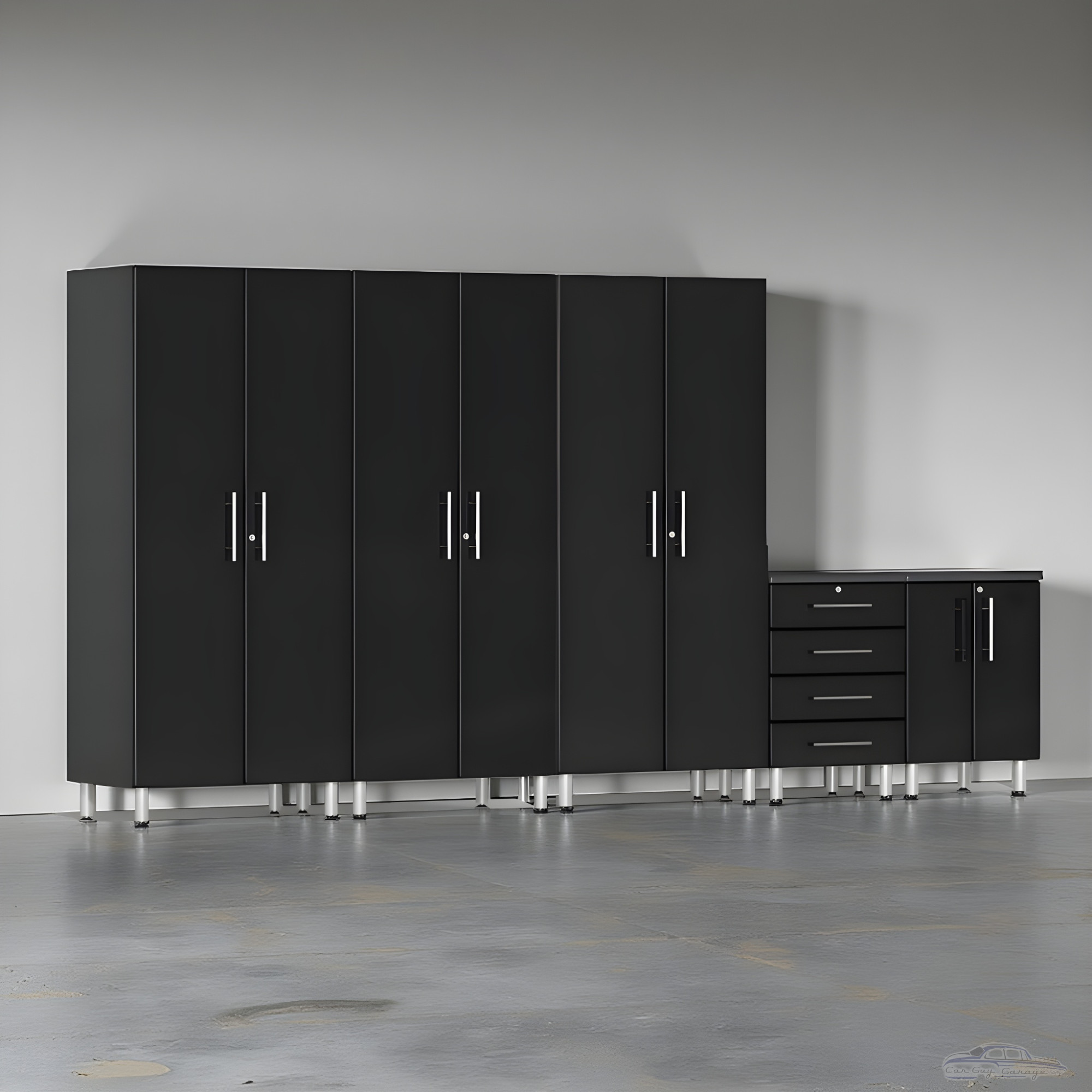Black Modular 5-Piece Garage Cabinet Set with Tall Closets & Drawers