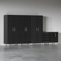 Black Modular 5-Piece Garage Cabinet Set with Tall Closets & Drawers