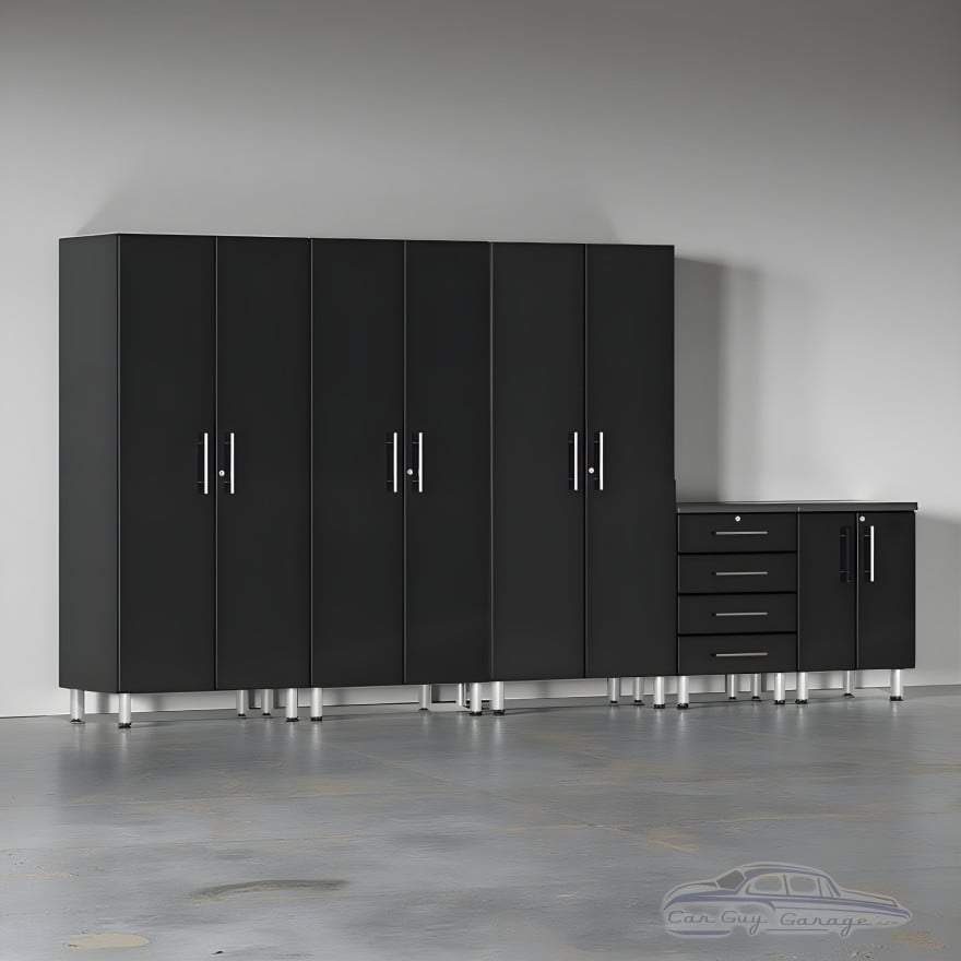 Black Modular 5-Piece Garage Cabinet Set with Tall Closets & Drawers