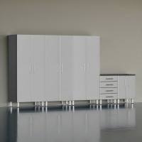 Silver Modular 5-Piece Garage Cabinet Set 3 Tall Closets & Drawer Base