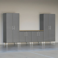 Grey Modular 5-Piece Garage Cabinet Set with Bamboo Worktop (142 in.)