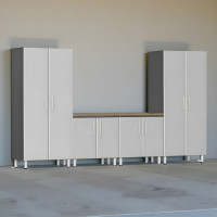 Silver Modular 12-ft 5-Piece Garage Cabinet Set with Bamboo Top