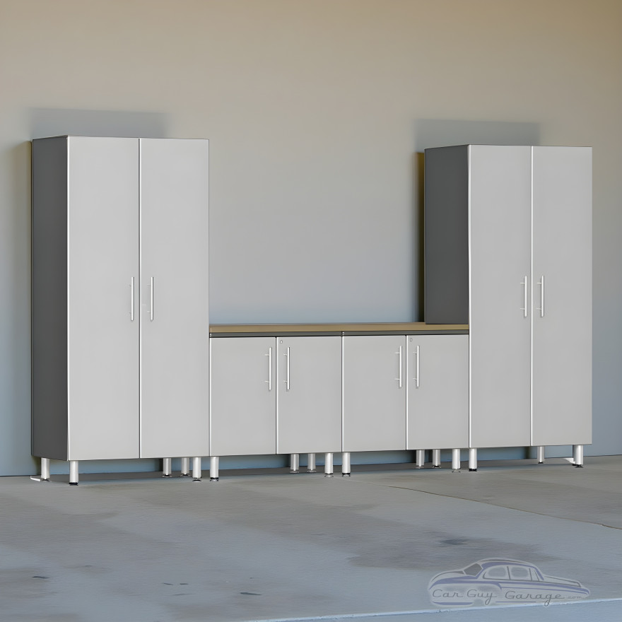 Silver Modular 12-ft 5-Piece Garage Cabinet Set with Bamboo Top