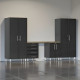 Black Modular 5-Piece Garage Cabinet Set with Bamboo Workbench, 142in