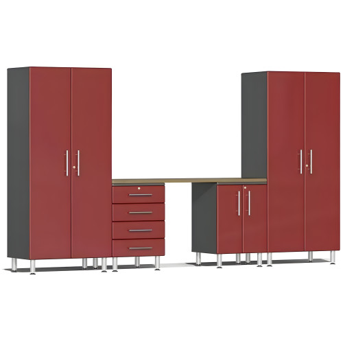 Red Modular 5-Piece Cabinet Set