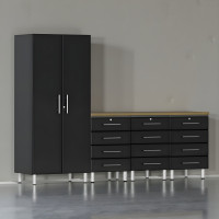 Black Modular 5-Piece Garage Cabinets Workbench Set with Drawers