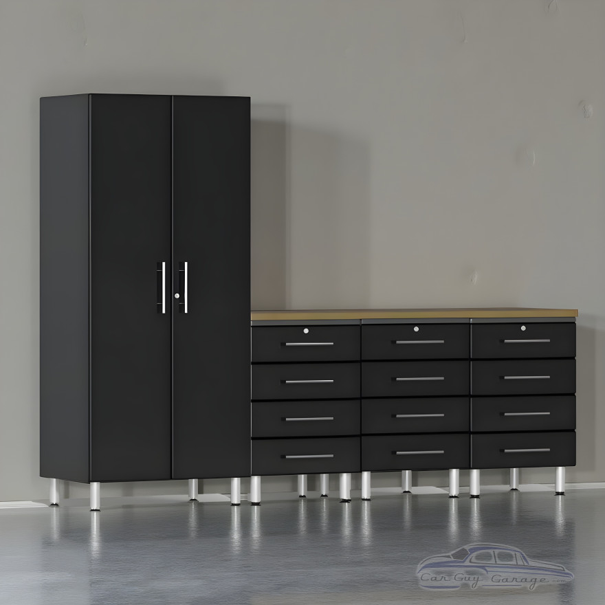 Black Modular 5-Piece Garage Cabinets Workbench Set with Drawers