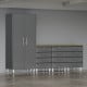Grey Modular 5-Piece Garage Cabinet Set w/ Tall Cabinet & Bamboo Top