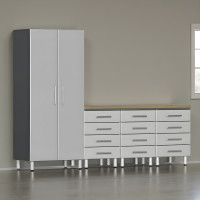 Silver Modular 5-Piece Garage Cabinet Set with Drawers & Bamboo Top