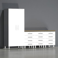 White Modular 5-Piece Garage Cabinet Set with Tall Closet and Drawers