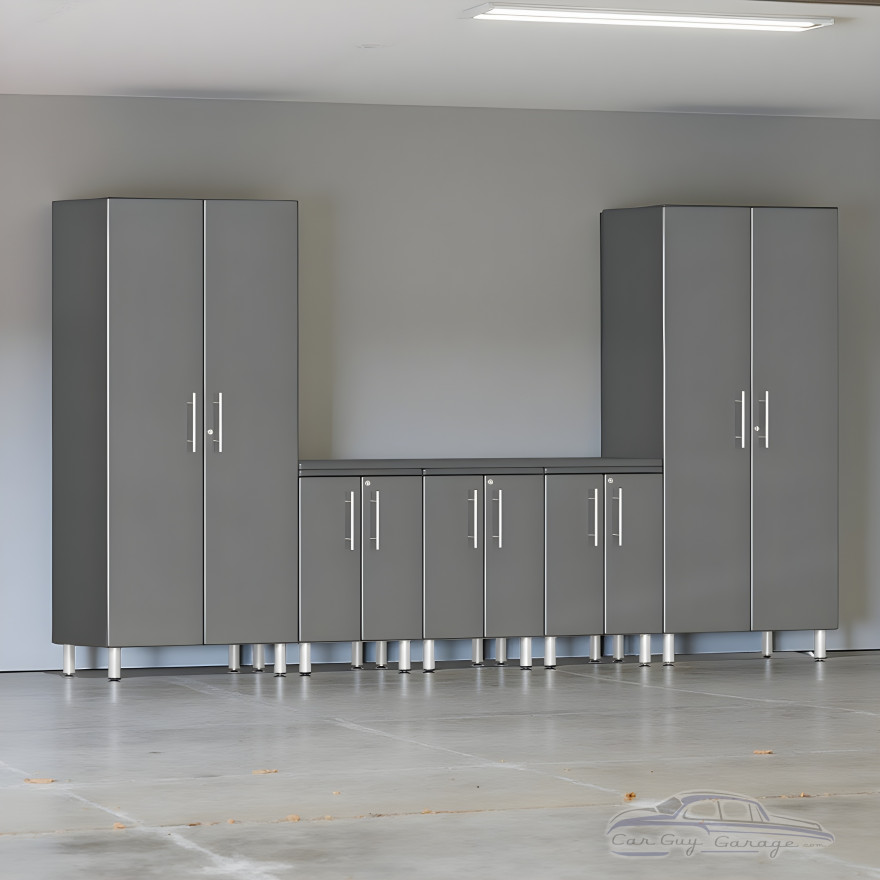 Grey Modular 6-Piece Garage Cabinet Set with Tall Closets and Worktop