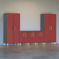 Red Modular 6-Piece Garage Cabinet Set with Worktop and Tall Closets