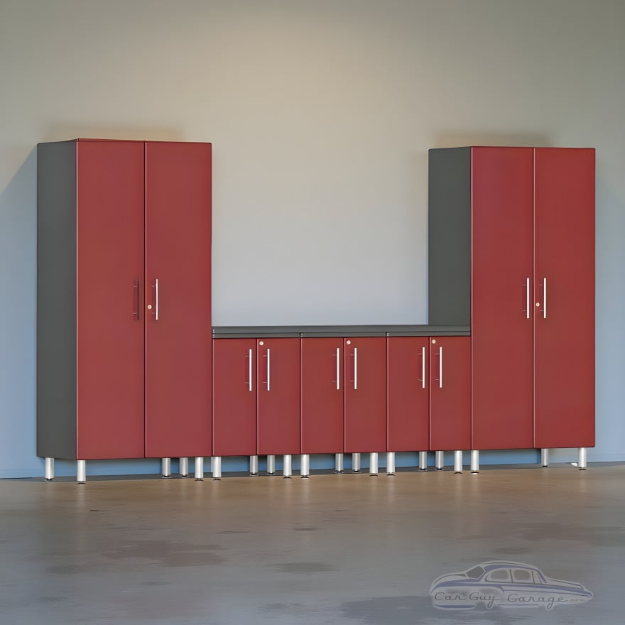 Red Modular 6-Piece Garage Cabinet Set with Worktop and Tall Closets