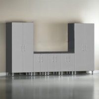 Silver Modular 6-Piece Locking Garage Cabinet Set with Worktop