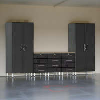 Black Modular 6-Piece Garage Cabinet Set w/ Tall Closets & Workbench