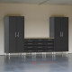 Black Modular 6-Piece Garage Cabinet Set w/ Tall Closets & Workbench