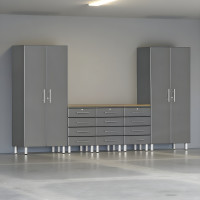 Grey Modular 6-Piece Garage Cabinet Set with Drawers & Workbench Top