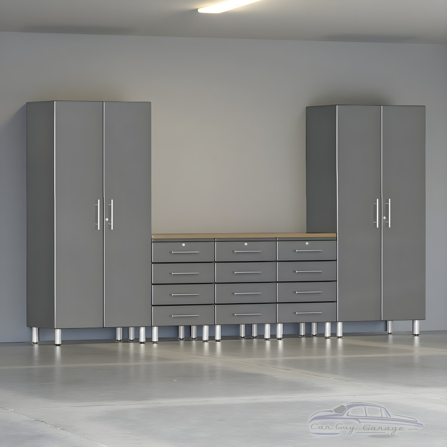 Grey Modular 6-Piece Garage Cabinet Set with Drawers & Workbench Top