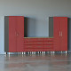 Red Modular 6-Piece Garage Cabinet Set with Bamboo Worktop