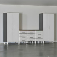 Silver Modular 6-Piece 12-Drawer Garage Cabinet Set with Worktop