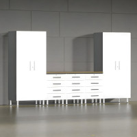White Modular 6-Piece Garage Cabinet Set with Drawers and Worktop