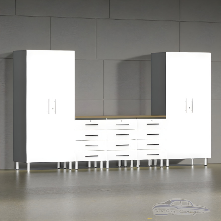 White Modular 6-Piece Garage Cabinet Set with Drawers and Worktop