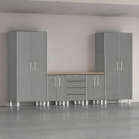 Grey Modular 6-Piece Garage Cabinet Set with Workbench & Tall Closets