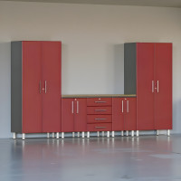 Red Modular 6-Piece Garage Cabinet Set with Workbench & Tall Cabinets