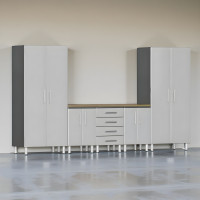 Silver Modular 6-Piece Garage Cabinet Workbench Set with Tall Closets