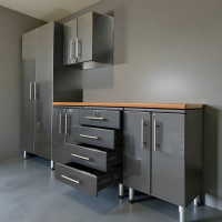 Grey Modular Ulti-Mate 6-Piece Garage Cabinet Set with Bamboo Worktop