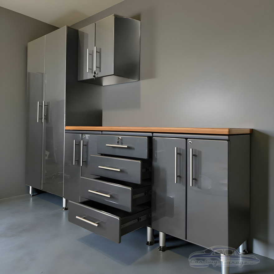 Grey Modular Ulti-Mate 6-Piece Garage Cabinet Set with Bamboo Worktop